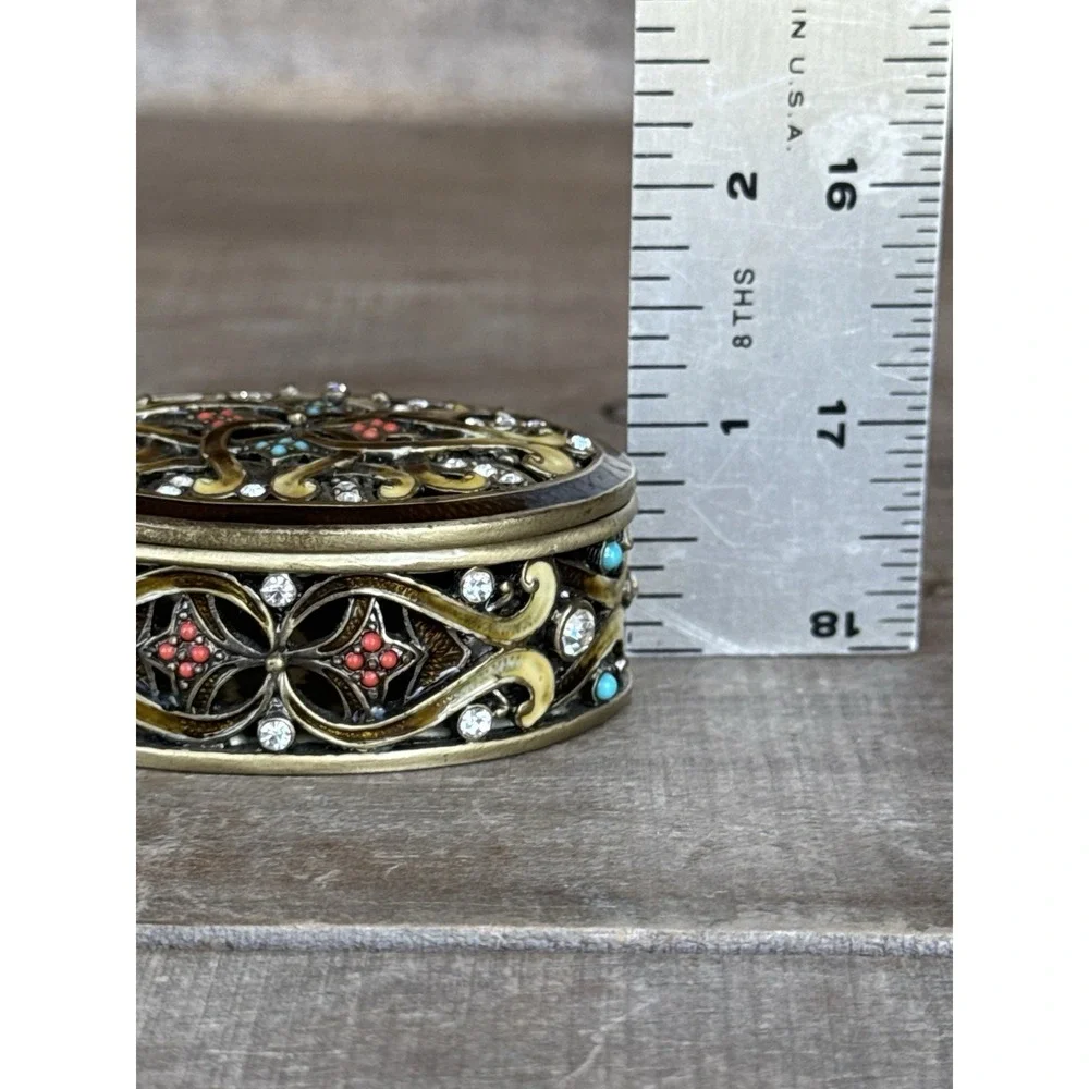 Bejeweled Cloisonne Enamel & Rhinestone Lidded Trinket‎ Keepsake Treasure Box
